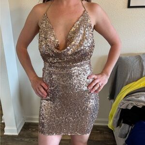 Gold Sequin Halter Bodycon Dress